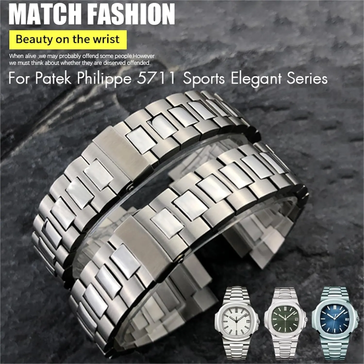 SCRUBY 13mm Stainless Steel Watchband 25mm，For Patek Philippe NAUTILUS 5711 5726 Silver Metal Watch Strap Bracelets
