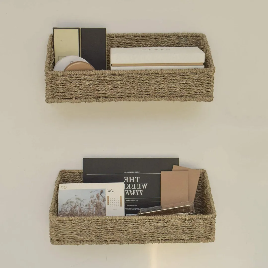 Seagrass Wall Organizer with Wall Baskets (Set of 2) AKLOV