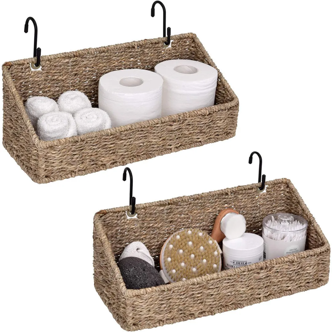 Seagrass Wall Organizer with Wall Baskets (Set of 2) AKLOV