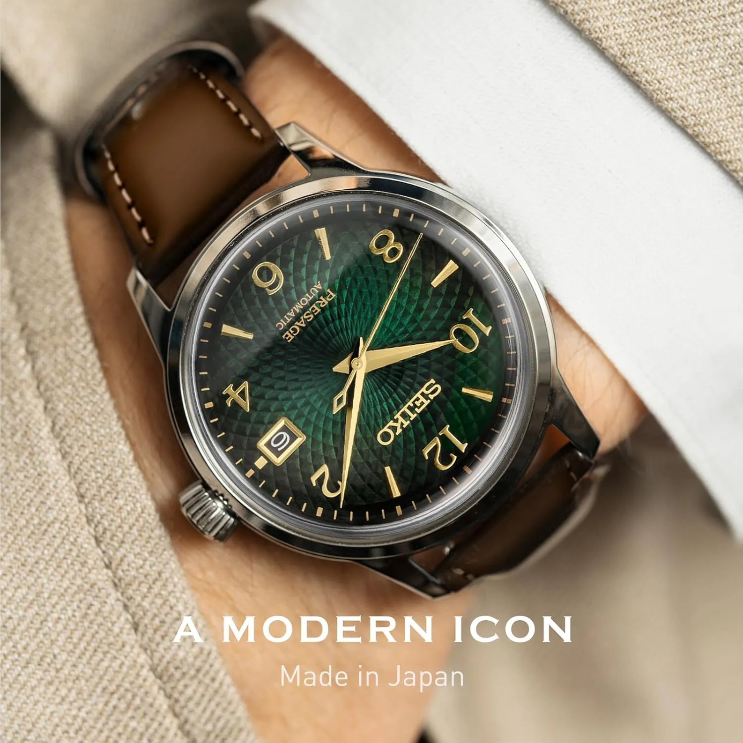 SEIKO Automatic Watch for Men - Presage Cocktail Time - Patterned with Golden Numerals and Date Calendar, 50m Water-Resistant