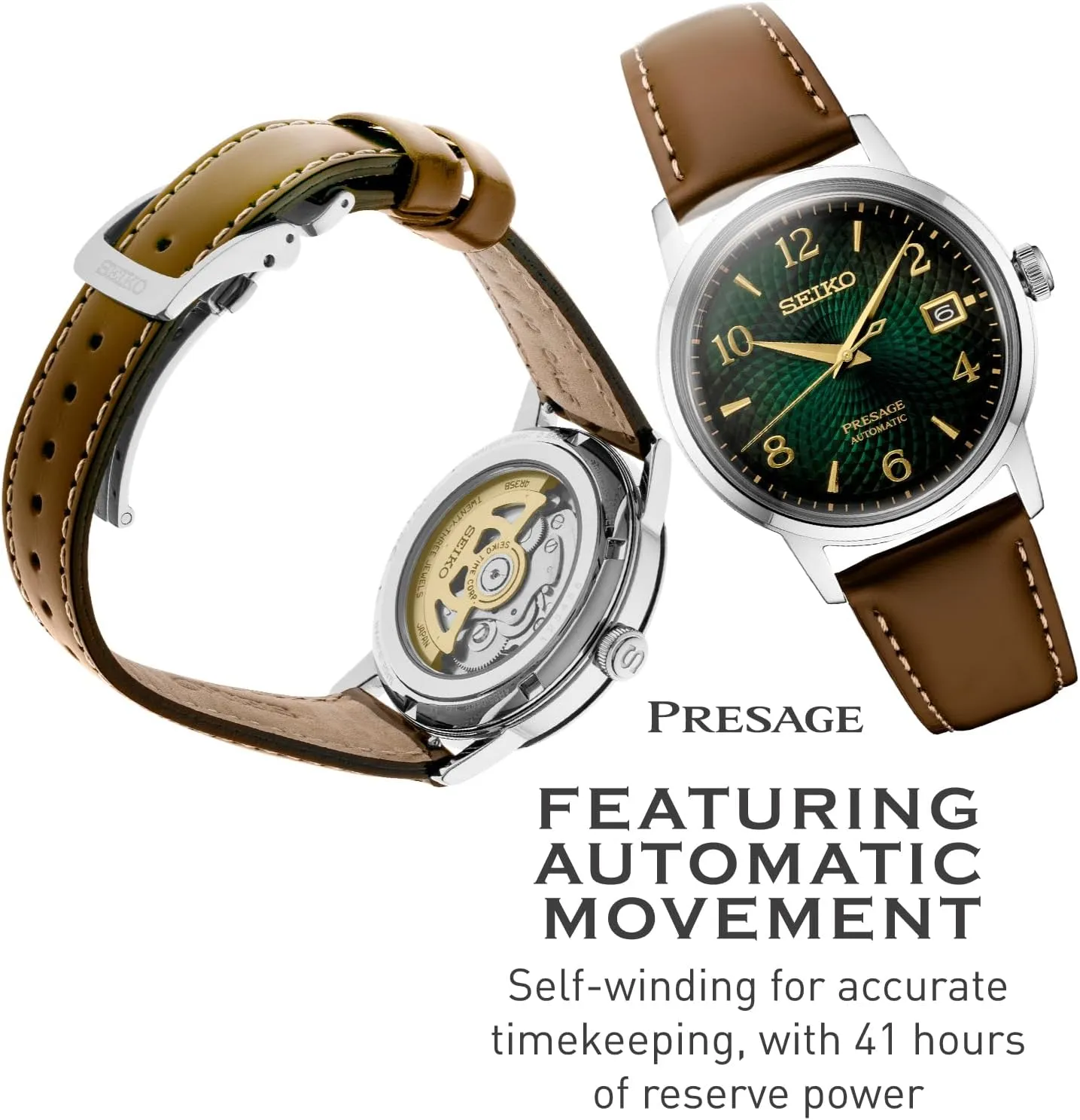 SEIKO Automatic Watch for Men - Presage Cocktail Time - Patterned with Golden Numerals and Date Calendar, 50m Water-Resistant