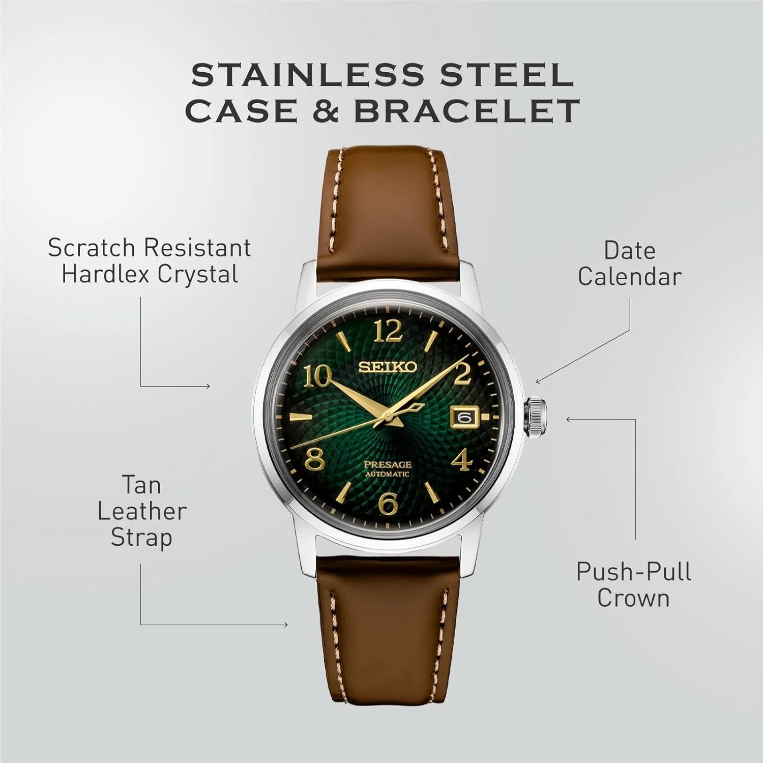 SEIKO Automatic Watch for Men - Presage Cocktail Time - Patterned with Golden Numerals and Date Calendar, 50m Water-Resistant