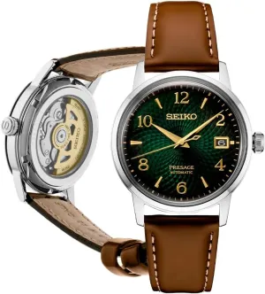 SEIKO Automatic Watch for Men - Presage Cocktail Time - Patterned with Golden Numerals and Date Calendar, 50m Water-Resistant
