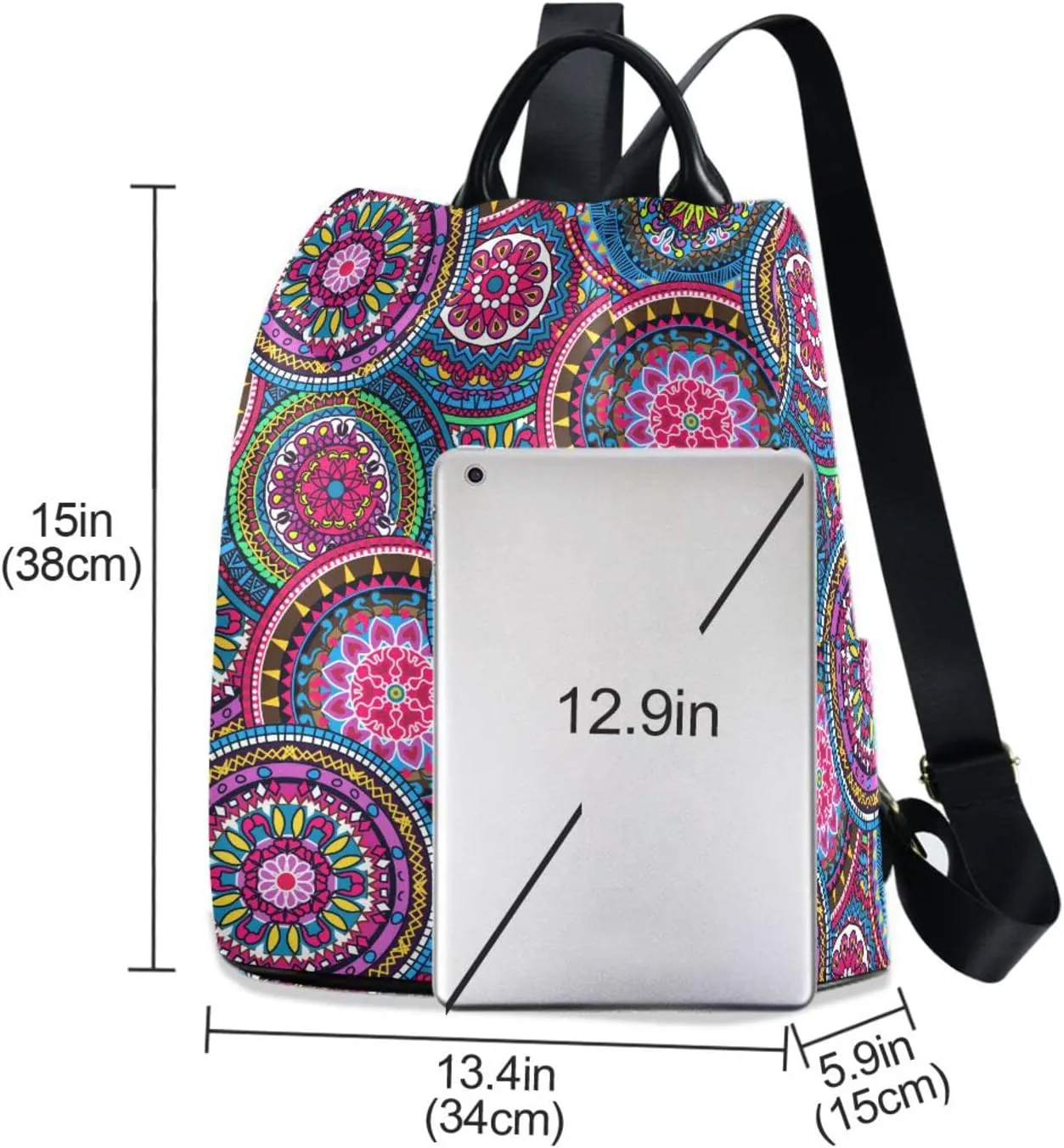senya Women's Fashion Backpack Purses, Boho Hippie Mandala Backpack Shoulder Bag for Women