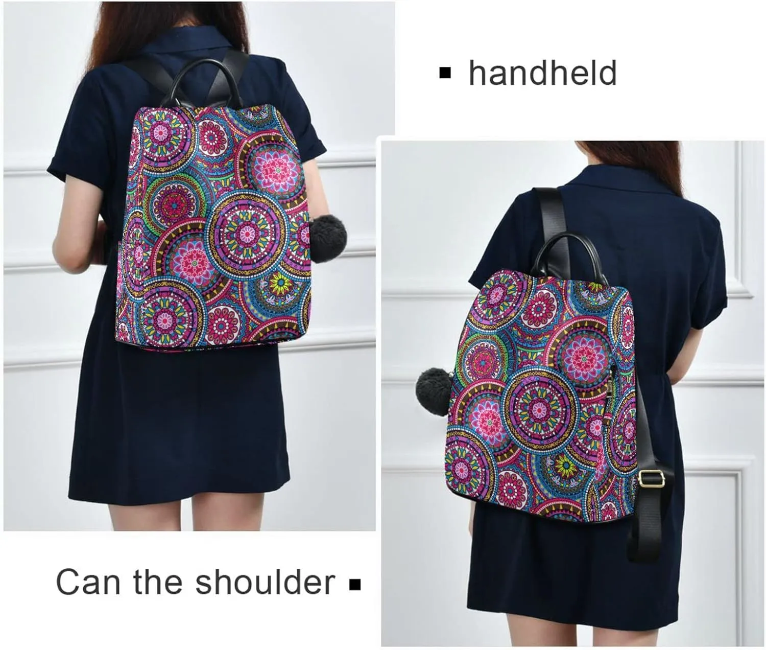 senya Women's Fashion Backpack Purses, Boho Hippie Mandala Backpack Shoulder Bag for Women