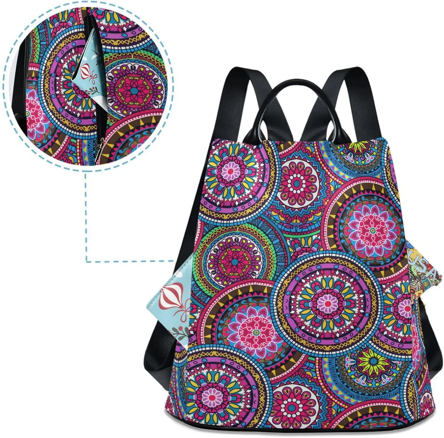 senya Women's Fashion Backpack Purses, Boho Hippie Mandala Backpack Shoulder Bag for Women