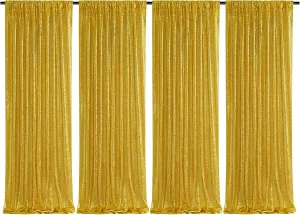Sequin Backdrop Curtain 4 Panels 2ft x 8ft Wedding Ceremony Background Backdrop Glitter Shimmer Fabric Backdrop Drapes for Photography Props Wedding Arch Bridal Shower Home Decoration (Gold)