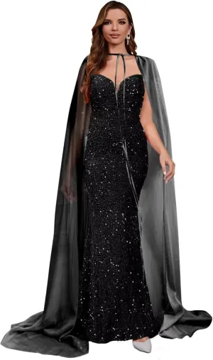 Sequin Evening Dresses for Women Formal Sexy Long Prom Party Gowns Mermaid Sparkly V-Neck Homecoming Dress