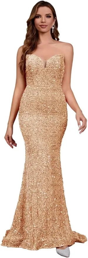 Sequin Evening Dresses for Women Formal Sexy Long Prom Party Gowns Mermaid Sparkly V-Neck Homecoming Dress