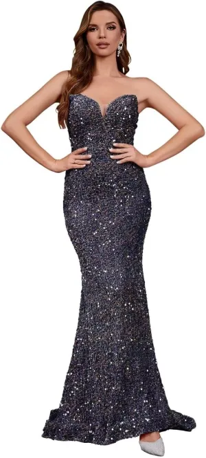 Sequin Evening Dresses for Women Formal Sexy Long Prom Party Gowns Mermaid Sparkly V-Neck Homecoming Dress