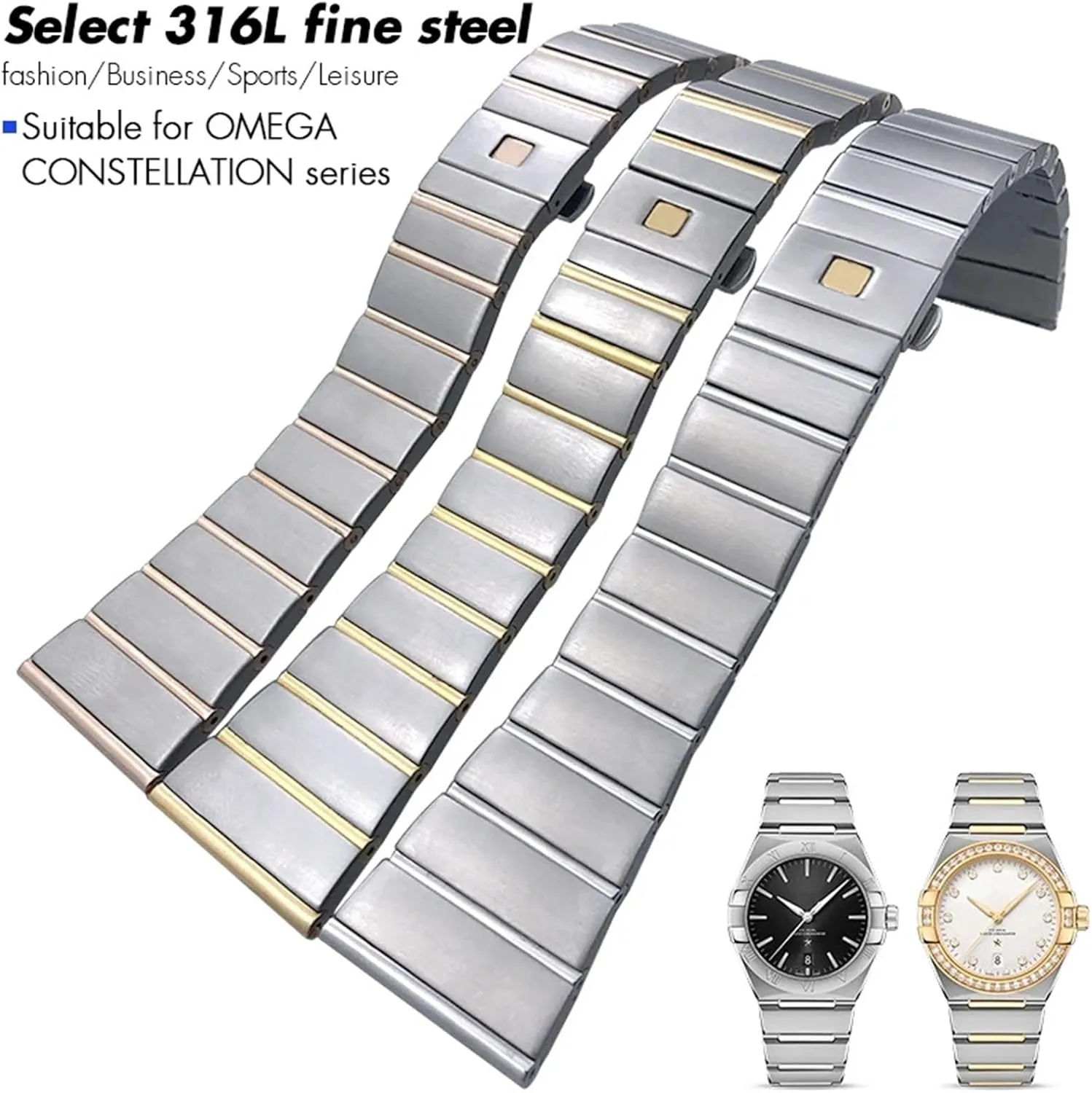 SERDAS 15mm 17mm 18mm 23mm 25mm Concave Shape Stainless Steel Watchband Fit for Omega Constellation Silver Watch Strap Solid Bracelets