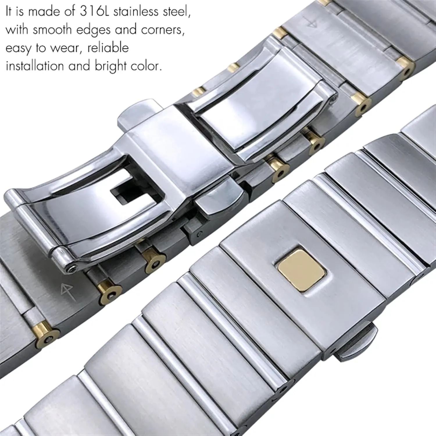SERDAS 15mm 17mm 18mm 23mm 25mm Concave Shape Stainless Steel Watchband Fit for Omega Constellation Silver Watch Strap Solid Bracelets