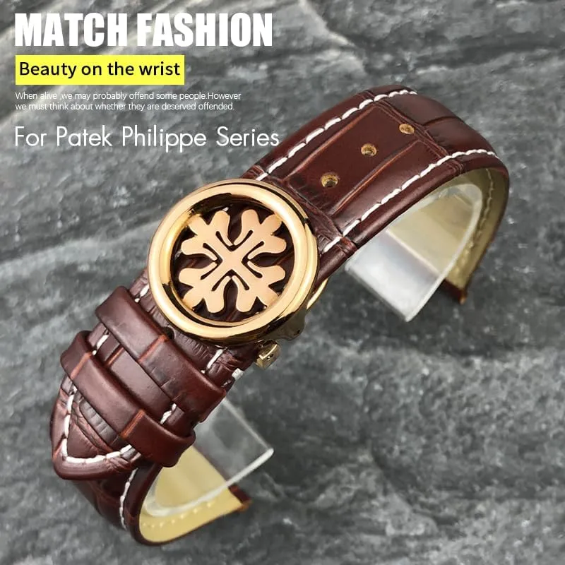SERDAS 19mm 20mm 21mm 22mm Real Leather Watch Strap，For Patek Philippe AQUANAUT PP 5167A Cowhide Watchband Butterfly Buckle