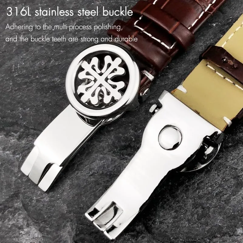 SERDAS 19mm 20mm 21mm 22mm Real Leather Watch Strap，For Patek Philippe AQUANAUT PP 5167A Cowhide Watchband Butterfly Buckle