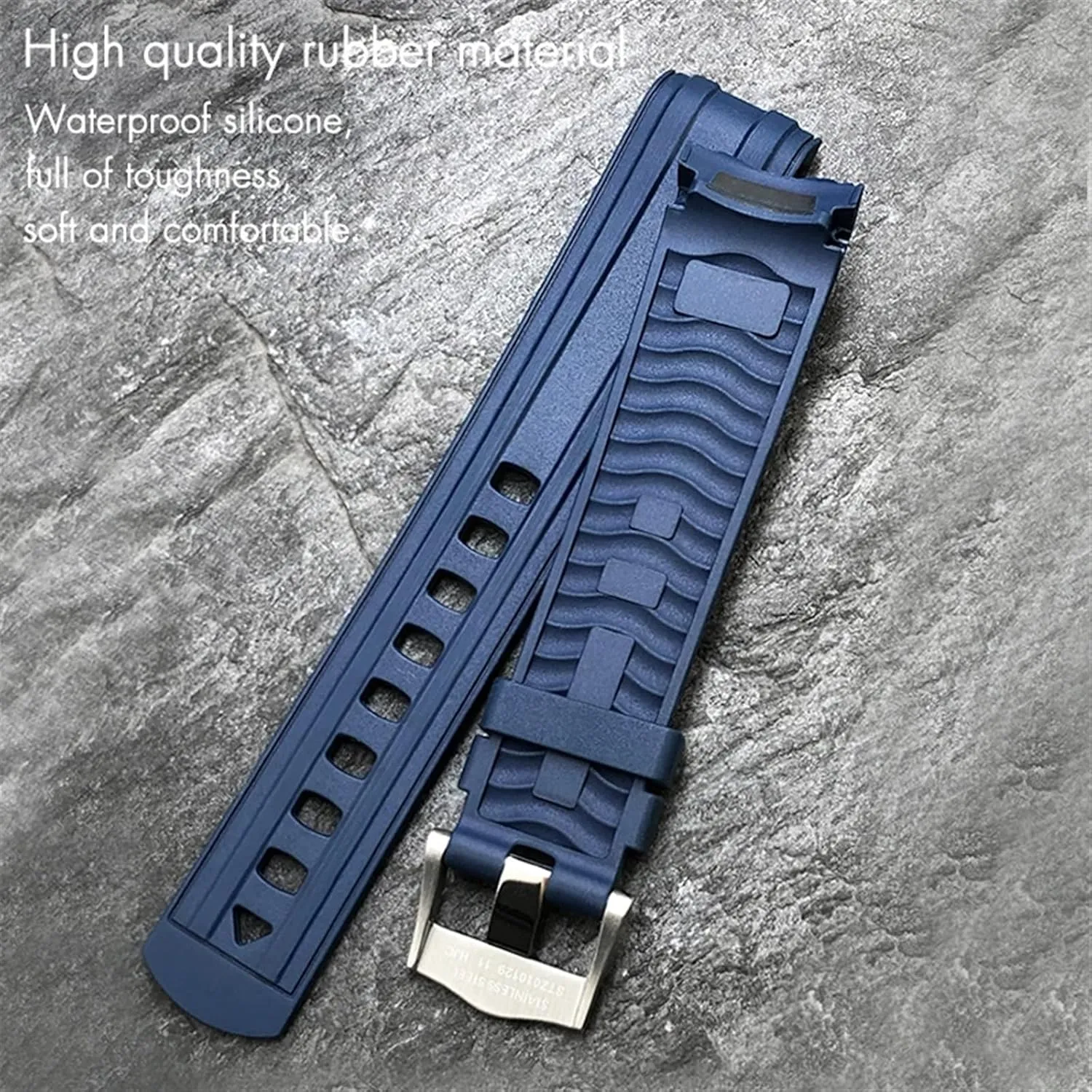 SERDAS 20mm 21mm 19mm Fluorous Silicone Rubber Watchband For Omega New Seamaster Diver 300 Black Blue Soft Watch Strap