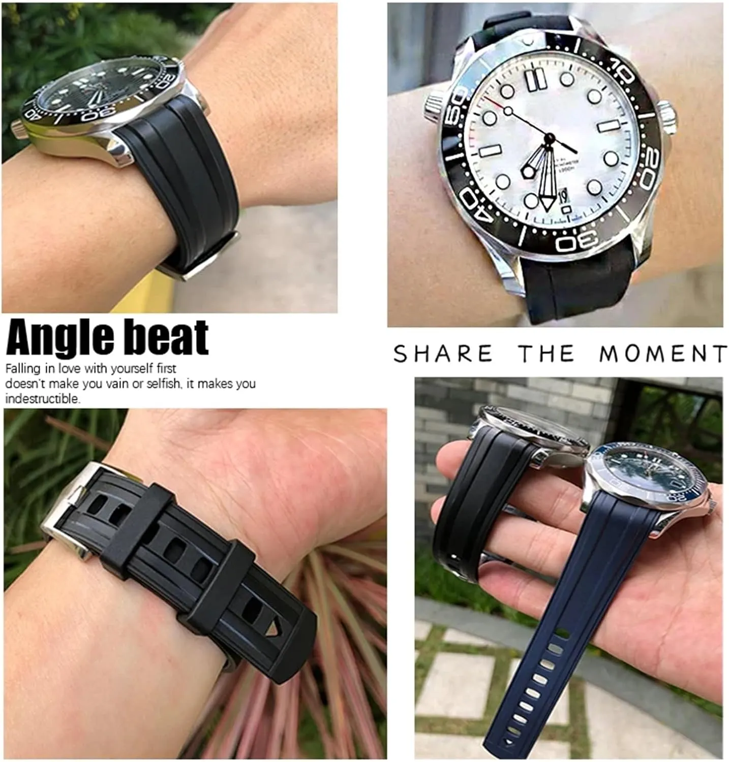 SERDAS 20mm 21mm 19mm Fluorous Silicone Rubber Watchband For Omega New Seamaster Diver 300 Black Blue Soft Watch Strap
