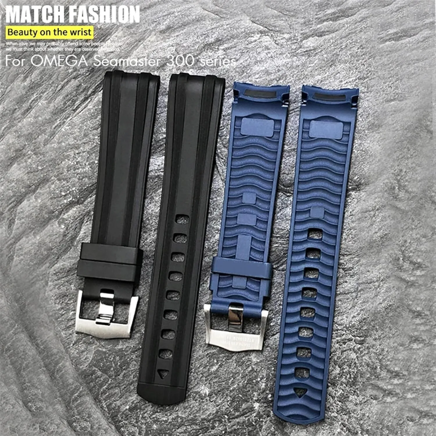 SERDAS 20mm 21mm 19mm Fluorous Silicone Rubber Watchband For Omega New Seamaster Diver 300 Black Blue Soft Watch Strap