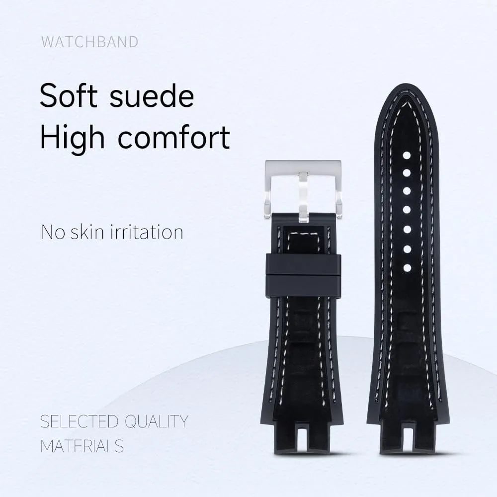 SERDAS 28mm Nubuck Leather Belt Silicone Watch Band Accessories ，For Roger Dubuis Strap For EXCALIBUR Series