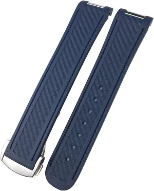 SERDAS Curved 19mm 20mm 21mm Rubber Watchband Fit For Omega AT150 Seamaster 300 AQUA TERRA Diving Bracelets Black Blue Silicone Watch Strap