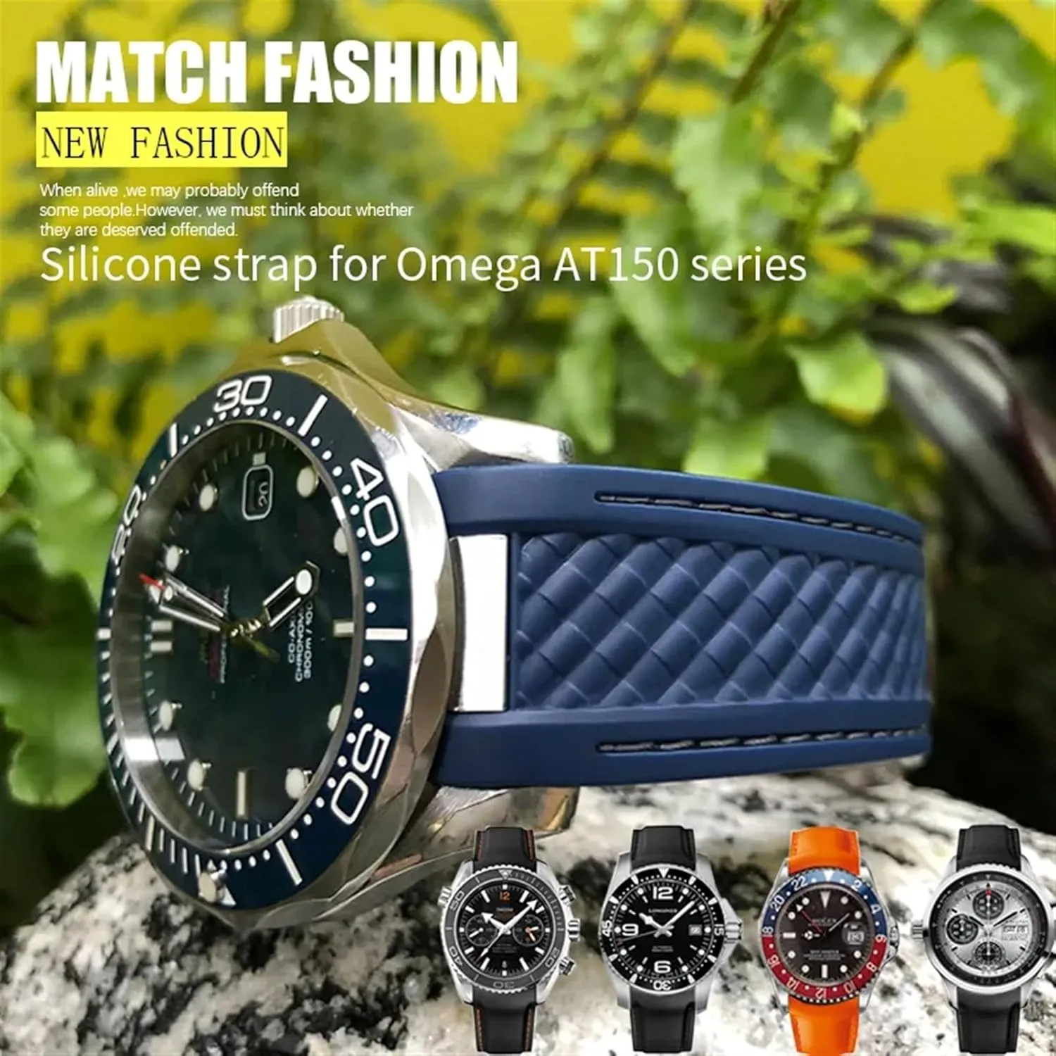 SERDAS Curved 19mm 20mm 21mm Rubber Watchband Fit For Omega AT150 Seamaster 300 AQUA TERRA Diving Bracelets Black Blue Silicone Watch Strap