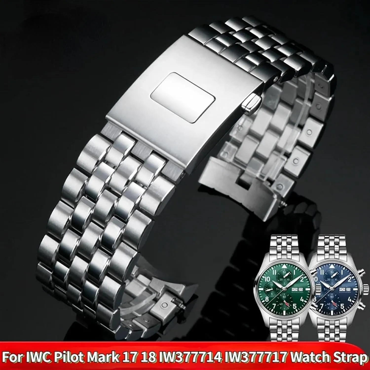 SERDAS Curved End Interface Men's Metal Watchband For IWC Mark 17 18 Pilot's 377710 377714 Watch Strap Stainless Steel Chain 20MM 21MM