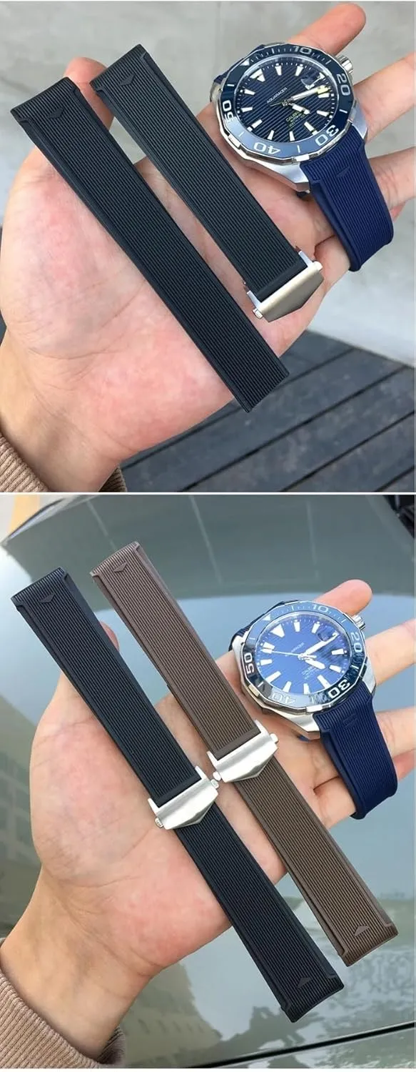 SERDAS Natural Rubber Watchband 20mm 22mm Fit for TAG Watch Heuer Aquaracer 300 500 Diving Strap Sports Silicone Wristband