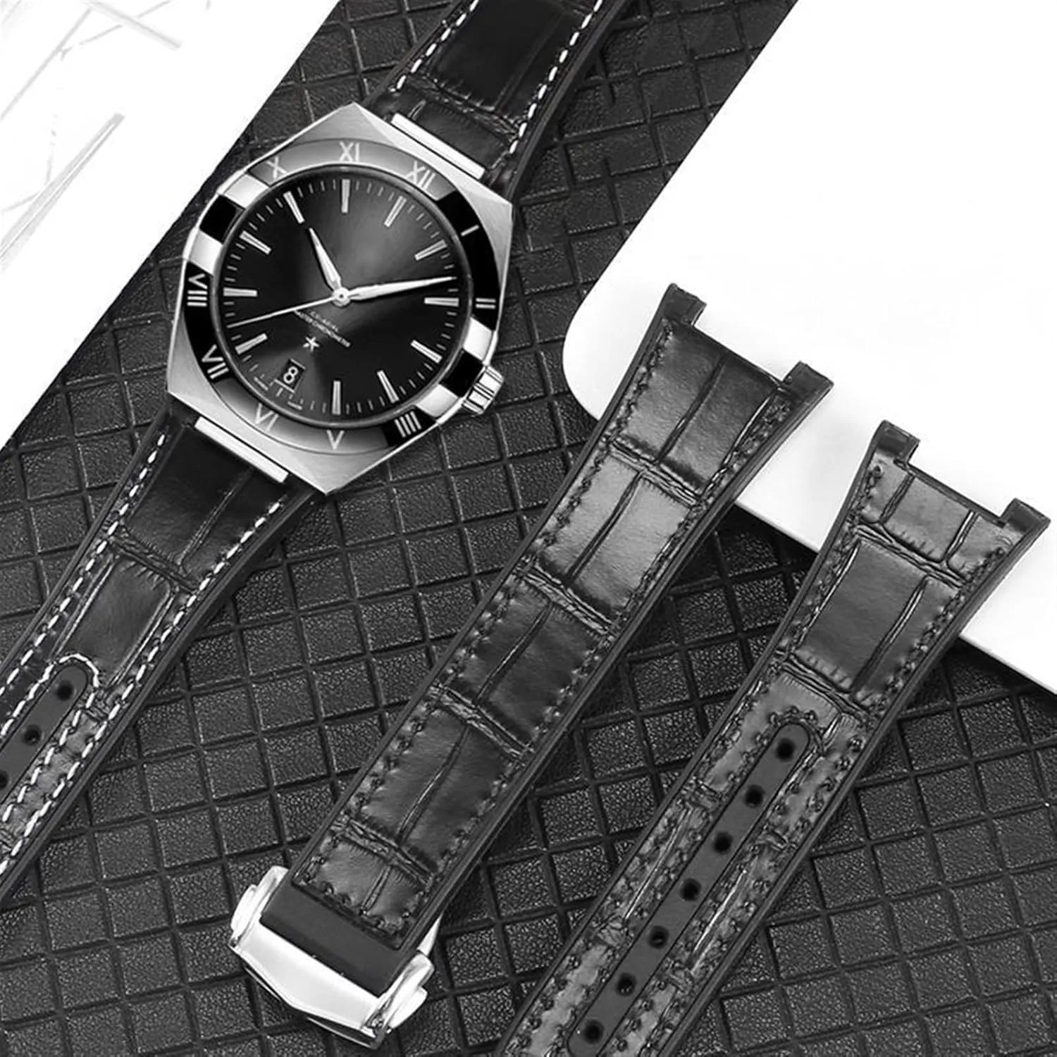 SERDAS Substitute For Omega Constellation Double Eagle 131.133 Series Watchband Manhattan Rubber Cowhide Male Observatory Strap Notch 25-14mm