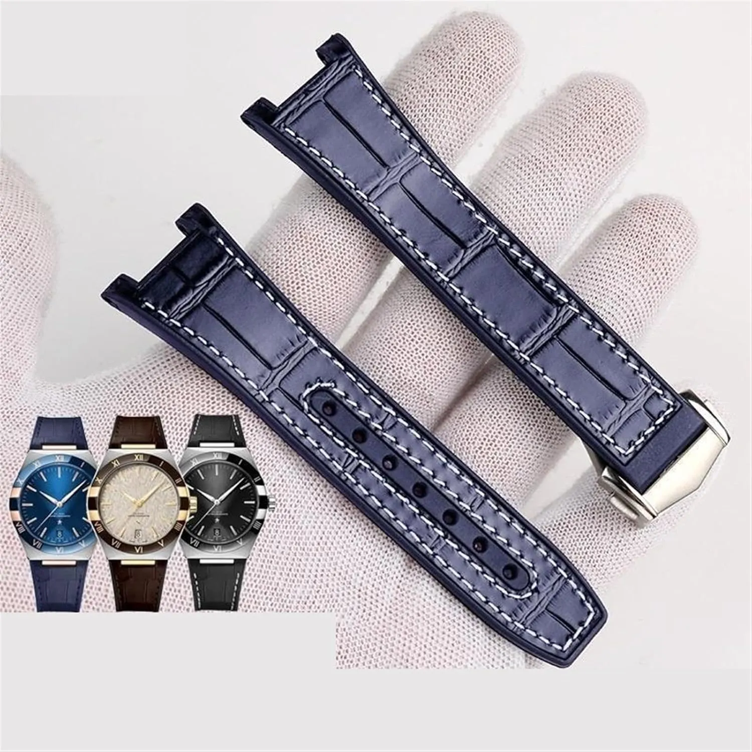 SERDAS Substitute For Omega Constellation Double Eagle 131.133 Series Watchband Manhattan Rubber Cowhide Male Observatory Strap Notch 25-14mm