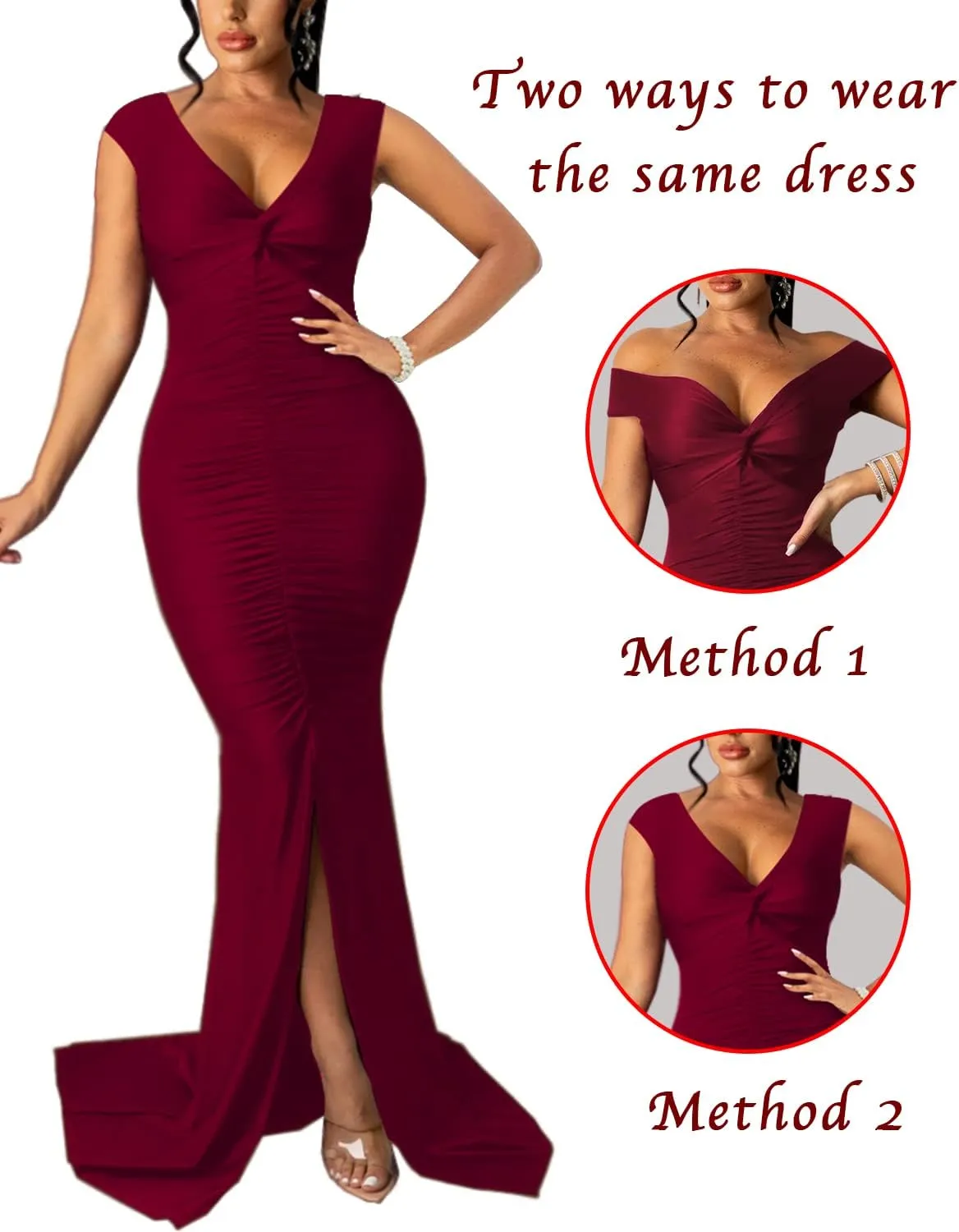 Sexy Formal Dress for Women Ruched Off Shoulder Club Cocktail Bodycon Evening Gown Maxi Long Dresses
