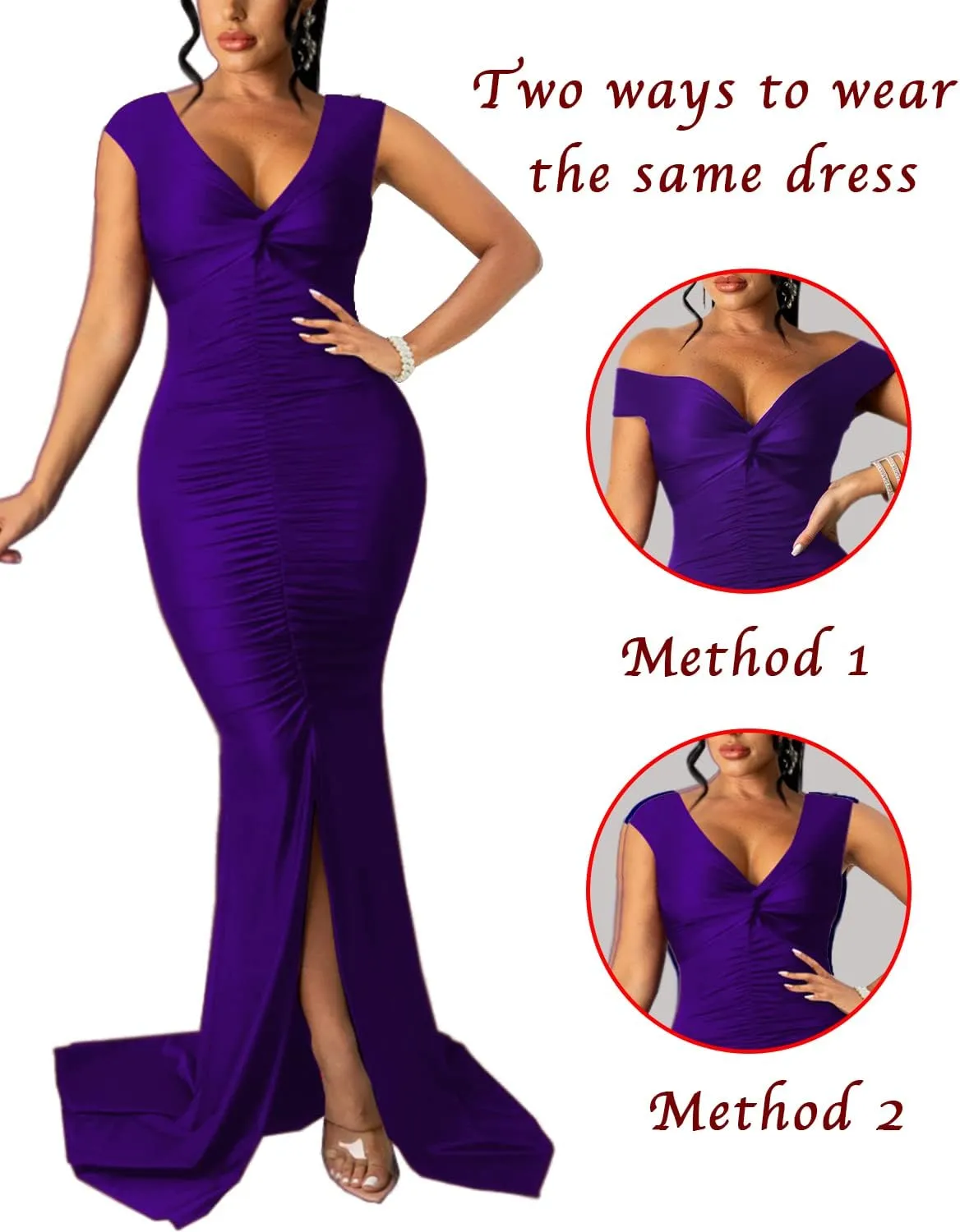 Sexy Formal Dress for Women Ruched Off Shoulder Club Cocktail Bodycon Evening Gown Maxi Long Dresses
