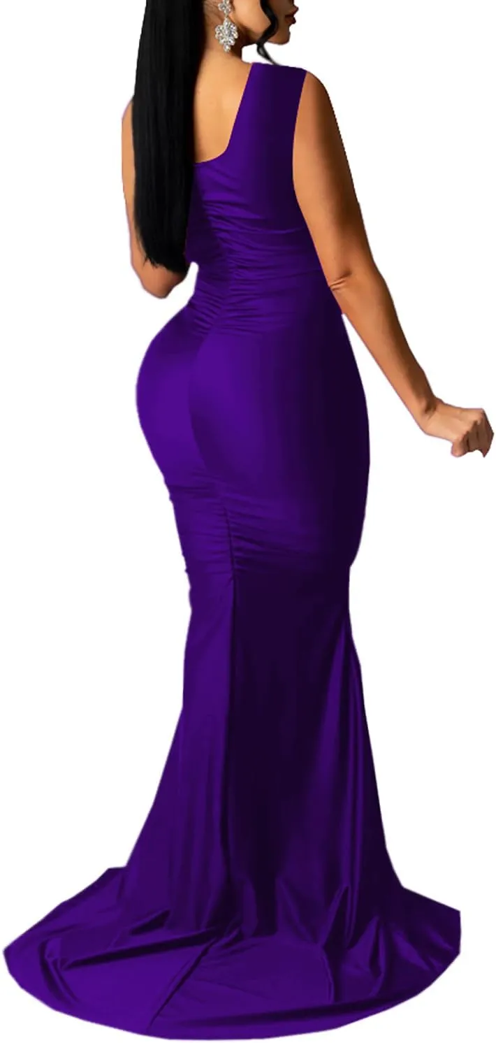 Sexy Formal Dress for Women Ruched Off Shoulder Club Cocktail Bodycon Evening Gown Maxi Long Dresses