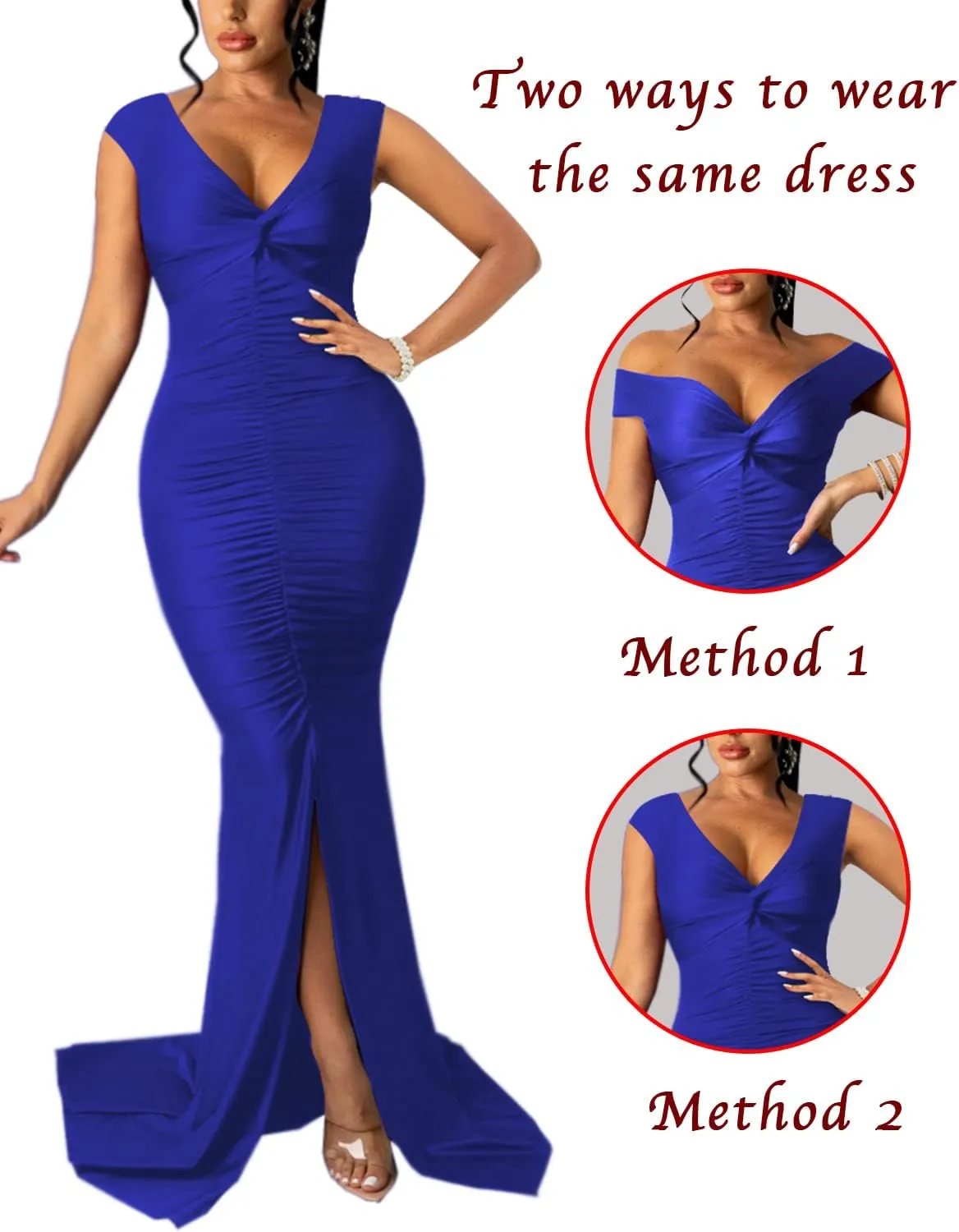 Sexy Formal Dress for Women Ruched Off Shoulder Club Cocktail Bodycon Evening Gown Maxi Long Dresses