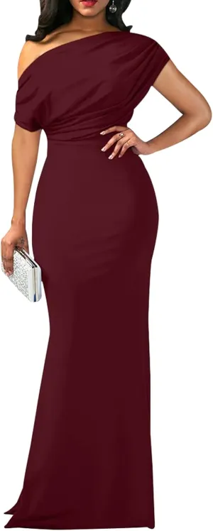 shengfan Formal Evening Dress for Women Elegant 2025 Sexy Off Shoulder Ruched Wedding Guest Bodycon Party Maxi Dresses