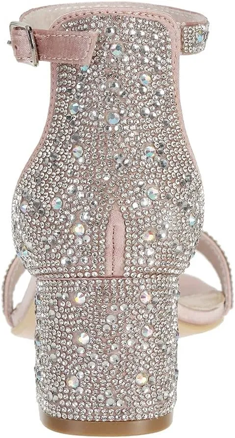 SheSole Women's Open Toe Strappy Low Block Heel Bling Rhinestone Sandals for Wedding Bride Dress Shoes