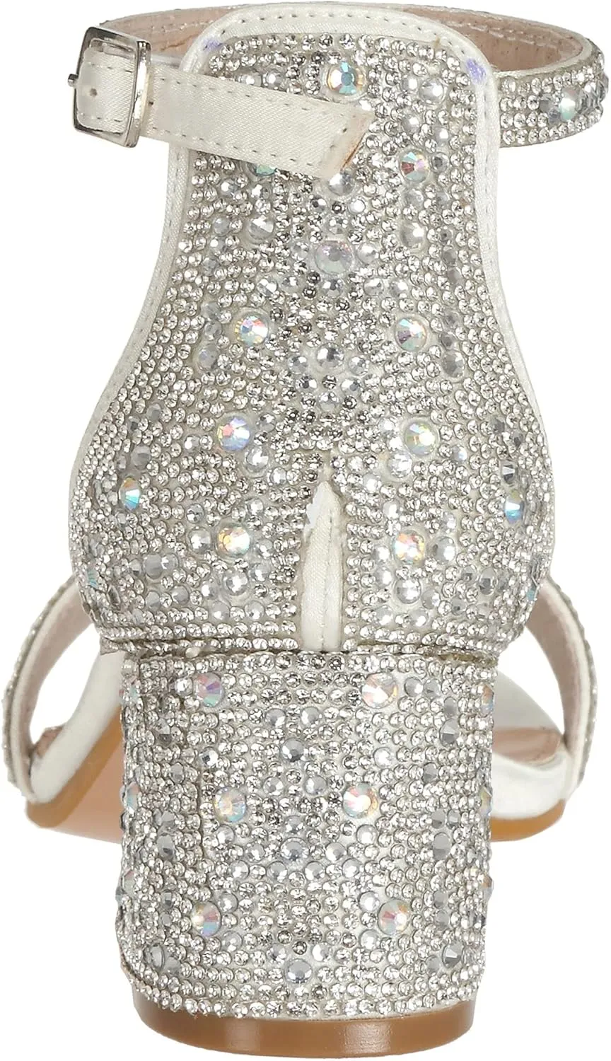 SheSole Women's Open Toe Strappy Low Block Heel Bling Rhinestone Sandals for Wedding Bride Dress Shoes