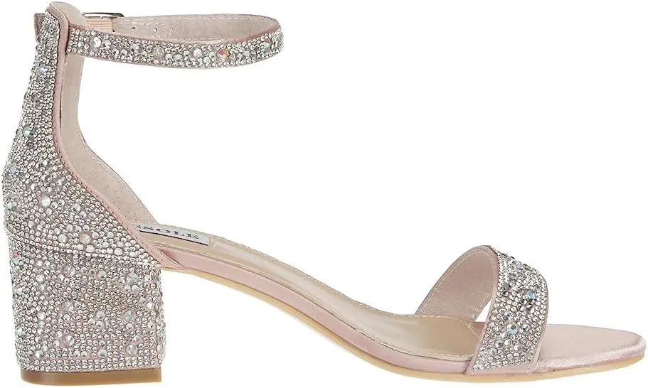 SheSole Women's Open Toe Strappy Low Block Heel Bling Rhinestone Sandals for Wedding Bride Dress Shoes