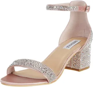 SheSole Women's Open Toe Strappy Low Block Heel Bling Rhinestone Sandals for Wedding Bride Dress Shoes