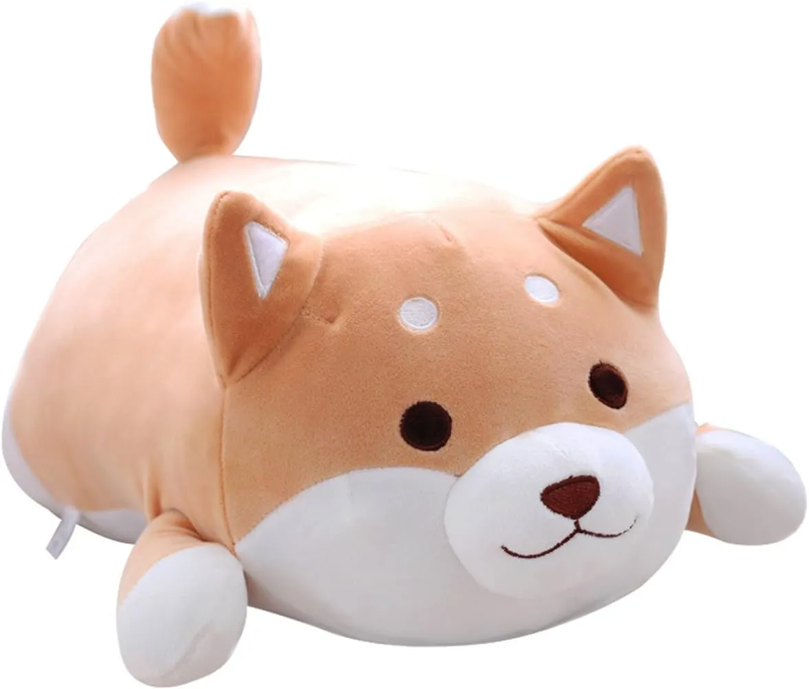 Shiba Inu Dog Plush Pillow, Cute Corgi Akita Stuffed Animals Doll Toy Gifts for Valentine's Gift, Christmas,Sofa Chair, Brown Round Eye, 15"