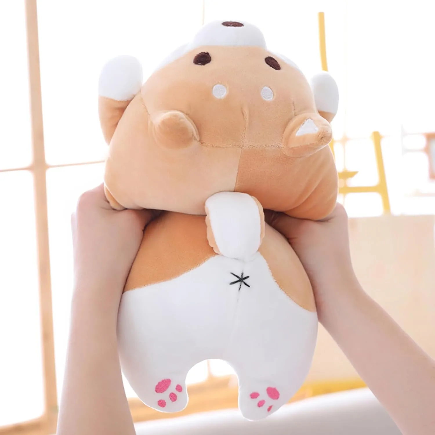 Shiba Inu Dog Plush Pillow, Cute Corgi Akita Stuffed Animals Doll Toy Gifts for Valentine's Gift, Christmas,Sofa Chair, Brown Round Eye, 15"