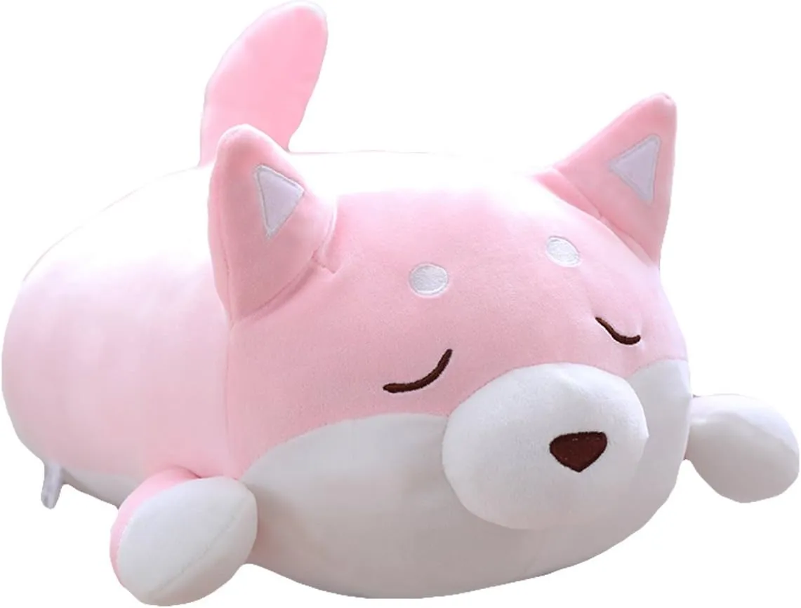 Shiba Inu Dog Plush Pillow, Cute Corgi Akita Stuffed Animals Doll Toy Gifts for Valentine's Gift, Christmas,Sofa Chair, Pink Blink, 22.8"