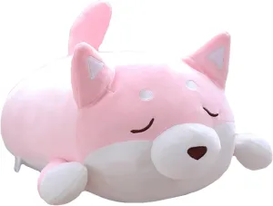 Shiba Inu Dog Plush Pillow, Cute Corgi Akita Stuffed Animals Doll Toy Gifts for Valentine's Gift, Christmas,Sofa Chair, Pink Blink, 22.8"