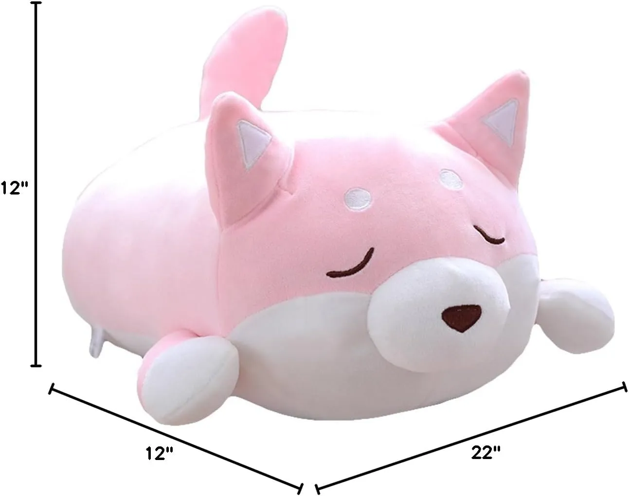 Shiba Inu Dog Plush Pillow, Cute Corgi Akita Stuffed Animals Doll Toy Gifts for Valentine's Gift, Christmas,Sofa Chair, Pink Blink, 22.8"