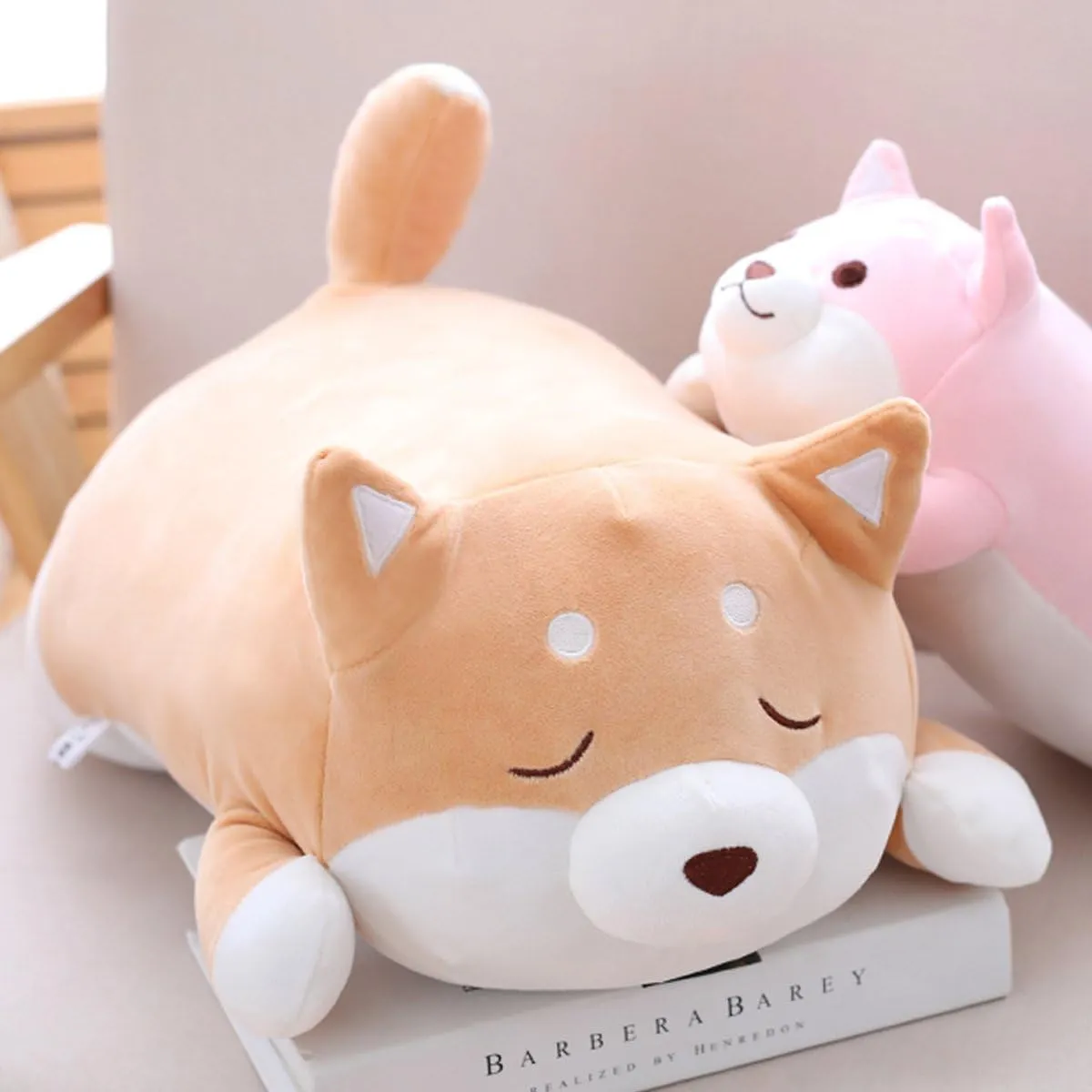 Shiba Inu Dog Plush Pillow, Cute Corgi Akita Stuffed Animals Doll Toy Gifts for Valentine's Gift, Christmas,Sofa Chair, Pink Blink, 22.8"