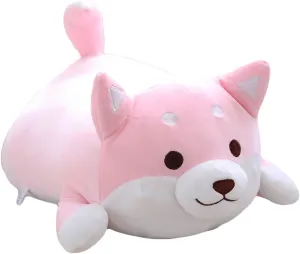 Shiba Inu Dog Plush Pillow, Cute Corgi Akita Stuffed Animals Doll Toy Gifts for Valentine's Gift, Christmas,Sofa Chair, Pink Round Eye 15"