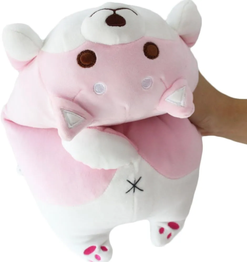Shiba Inu Dog Plush Pillow, Cute Corgi Akita Stuffed Animals Doll Toy Gifts for Valentine's Gift, Christmas,Sofa Chair, Pink Round Eye 15"