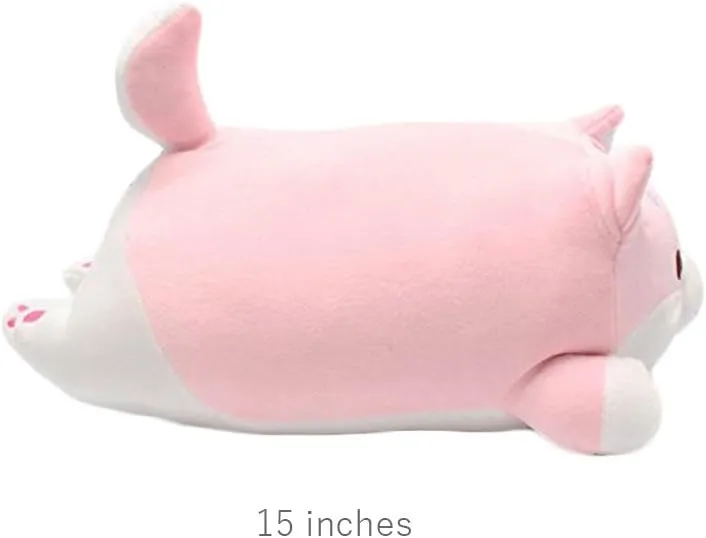 Shiba Inu Dog Plush Pillow, Cute Corgi Akita Stuffed Animals Doll Toy Gifts for Valentine's Gift, Christmas,Sofa Chair, Pink Round Eye 15"