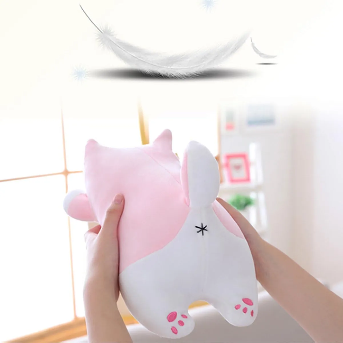 Shiba Inu Dog Plush Pillow, Cute Corgi Akita Stuffed Animals Doll Toy Gifts for Valentine's Gift, Christmas,Sofa Chair, Pink Round Eye 15"