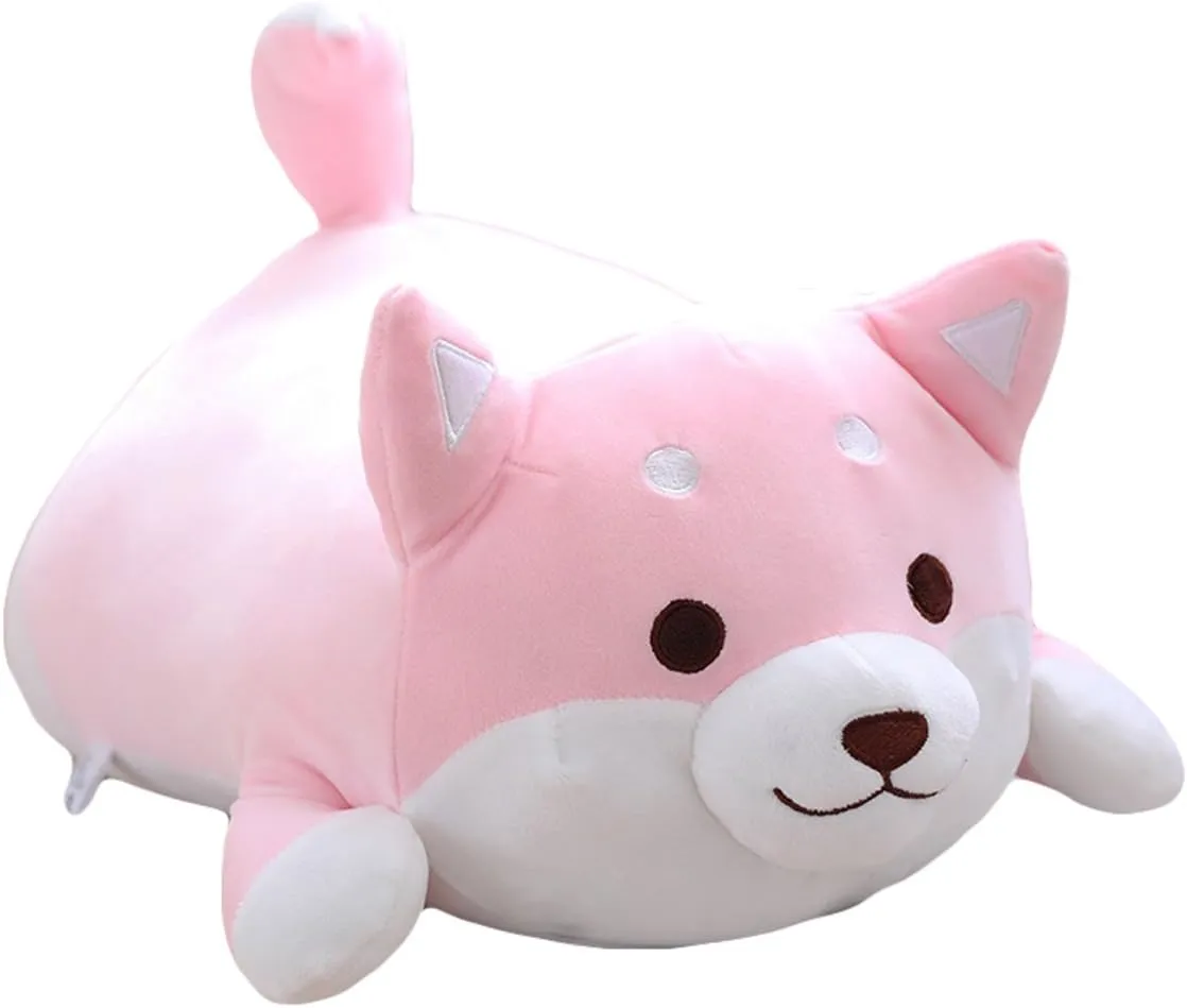 Shiba Inu Dog Plush Pillow, Cute Corgi Akita Stuffed Animals Doll Toy Gifts for Valentine's Gift, Christmas,Sofa Chair, Pink Round Eye 15"