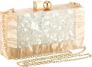 Shinymoon Women Acrylic Clutch Purse Acrylic Evening Clutch Bag Glitter Marble Purse Handbag Chain Shoulder Crossbody Box Bags for Wedding Cocktail Party Prom