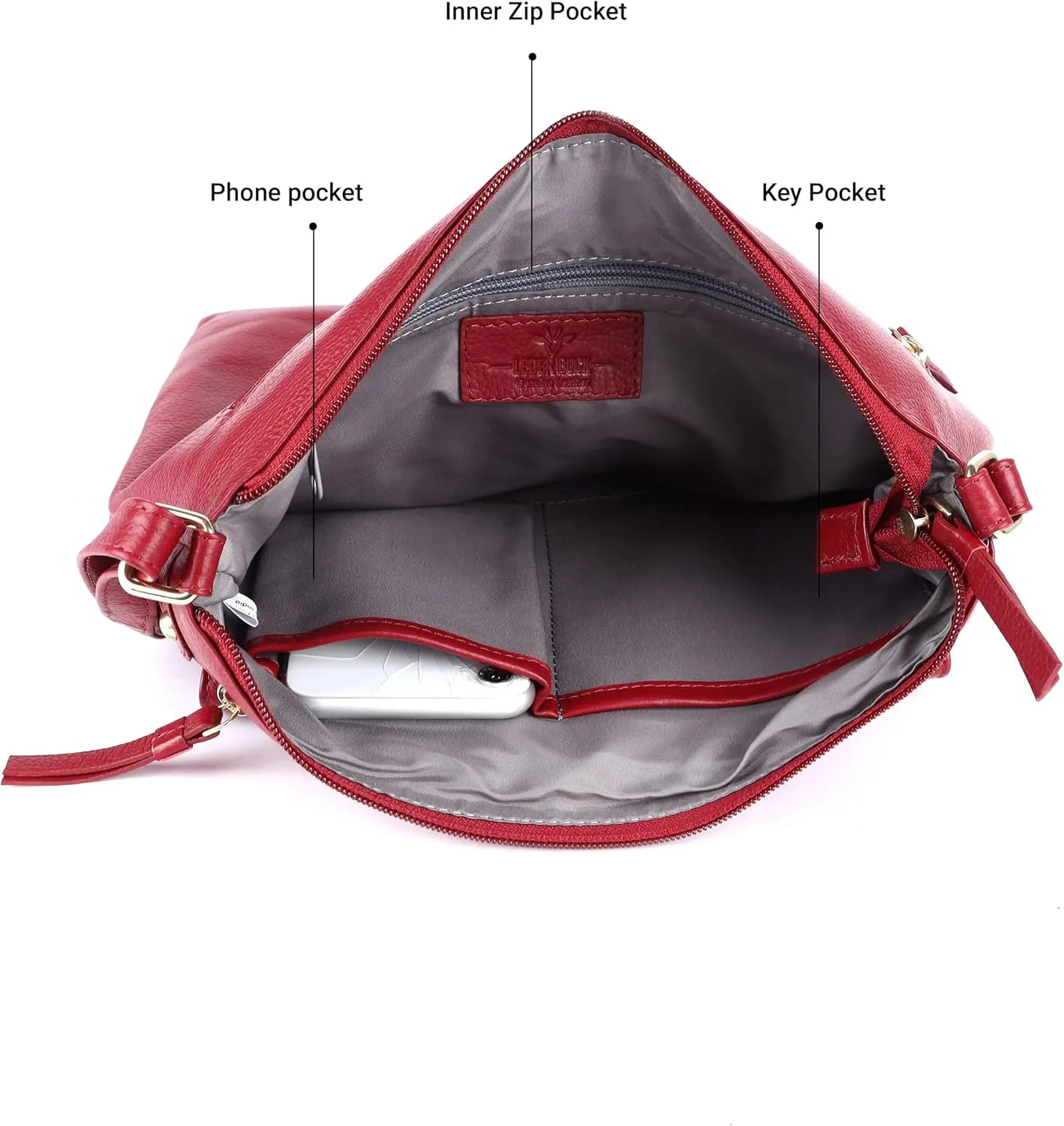 Shirley Large Soft Real Leather Womens Crossbody Handbags and Purses-Triple Zip Sling Crossover Shoulder Bag